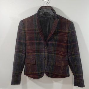 Theory Plaid Riding Jacket w/Leather Patches and Collar Tagged Sz 10 Fits 4/6